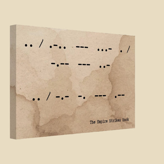 Unframed canvas with Morse code and 'The Empire Strikes Back' text on a white background