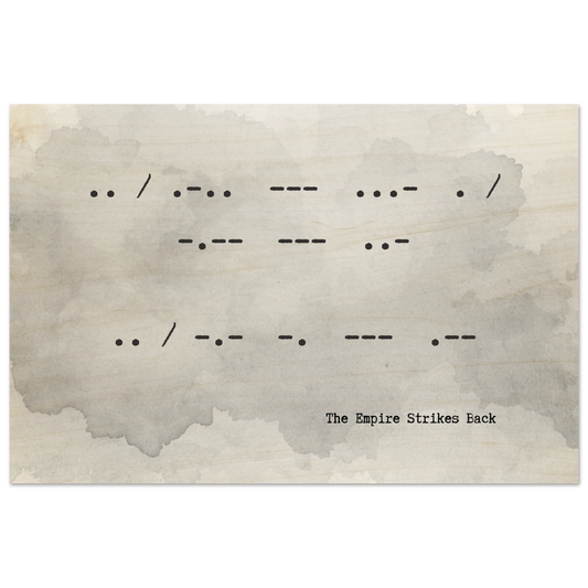 Text resembling Morse code on a watercolor background with 'The Empire Strikes Back' text.
