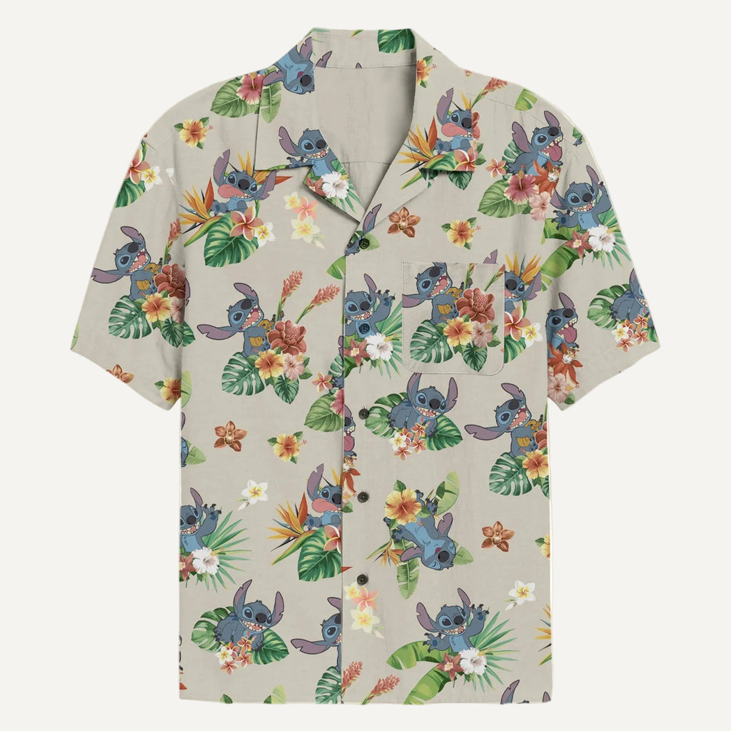Men's Disney Stitch Tropical Button Up Woven