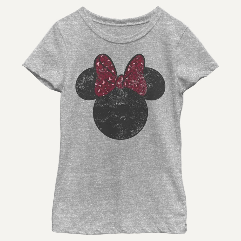 Girl's Disney Minnie Leopard Bow T-Shirt