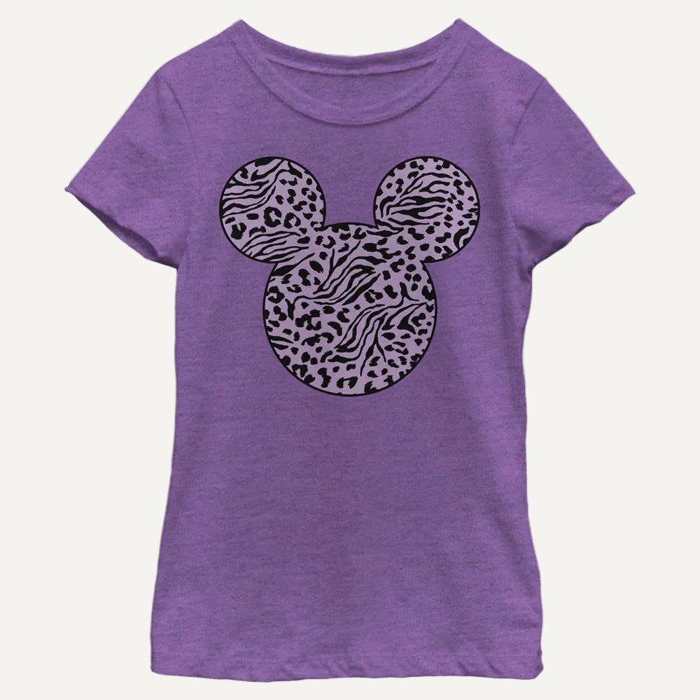 Girl's Disney Mickey Zebra Cheeta Fill T-Shirt