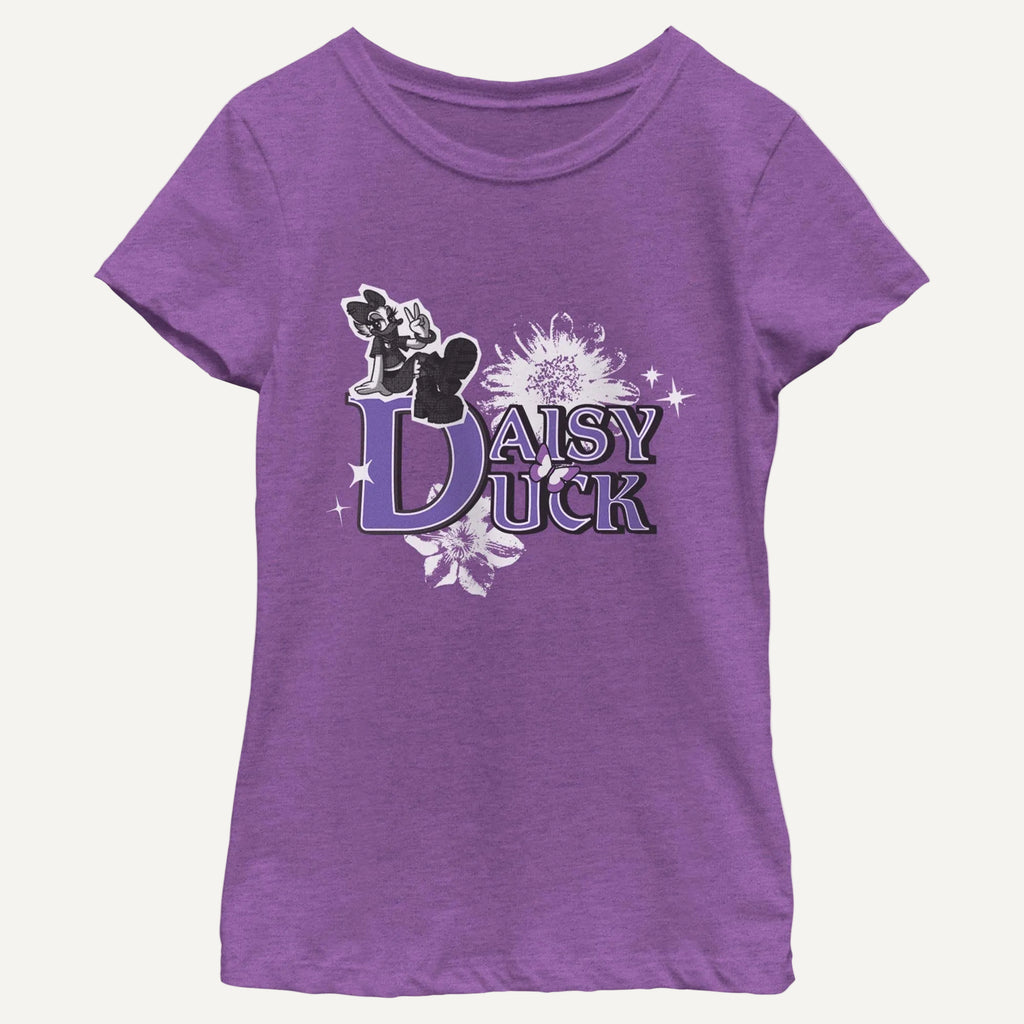 Girl's Disney Daisy Duck Flowers T-Shirt in purple on a white background