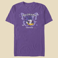 A purple t-shirt with butterflies and Daisy Duck's face with the phrases No Drama above her and Unbothered under her against an off-white background