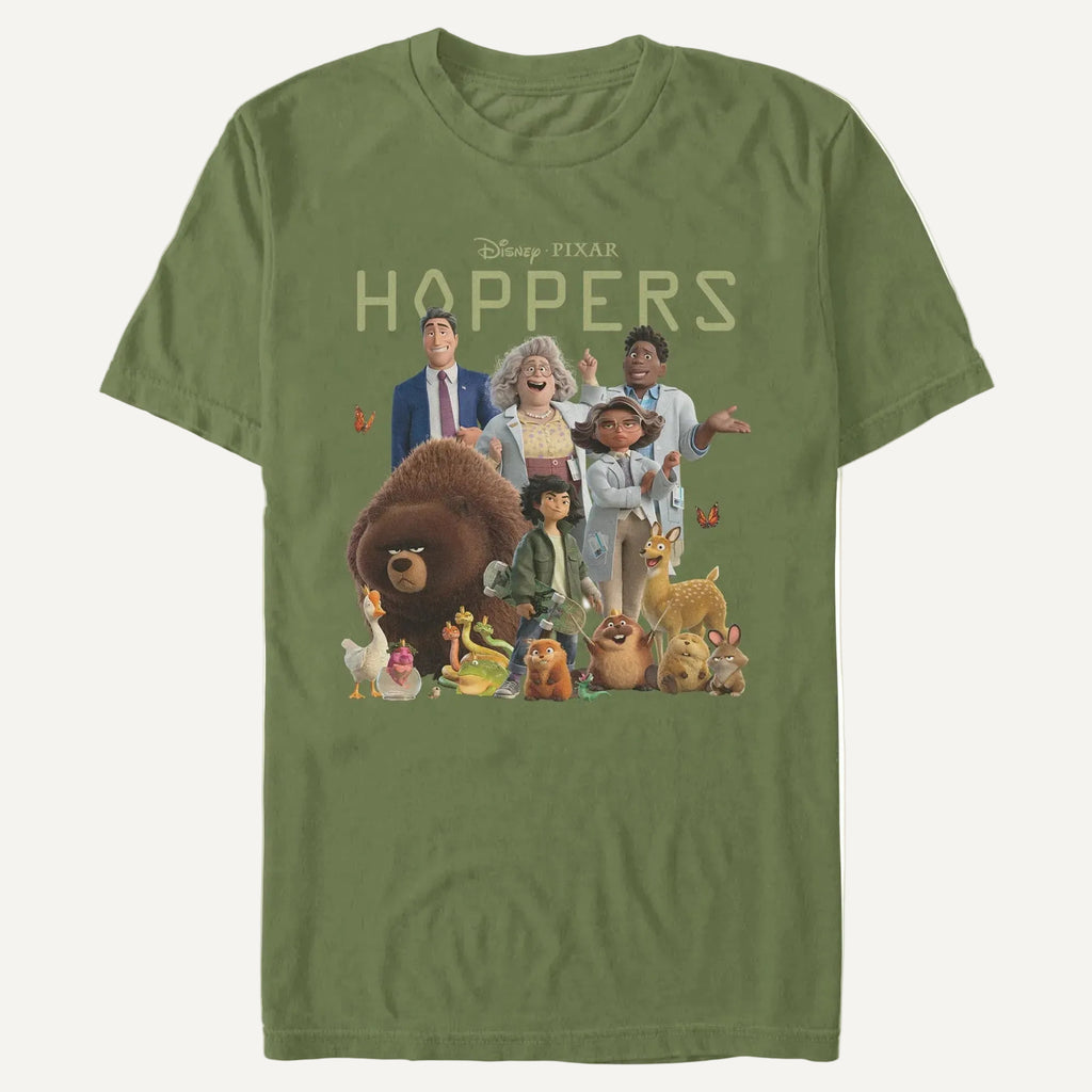 A t-shirt with Disney Pixar Hoppers and a graphic of the characters