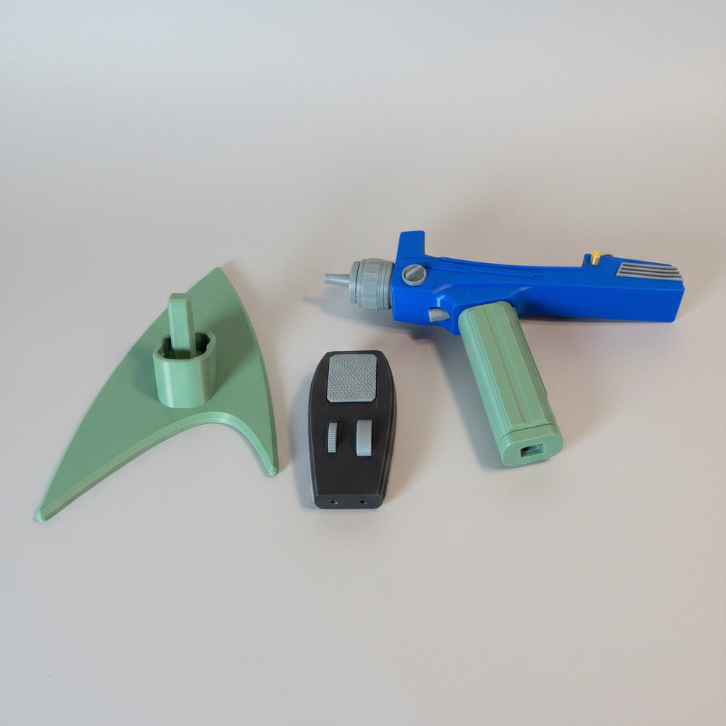 Blue and green toy set on a brown surface