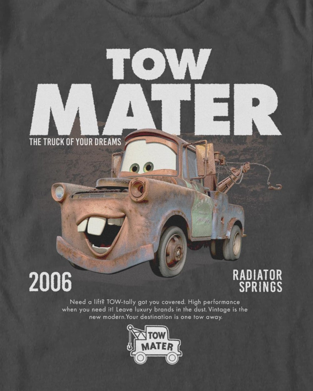 Men's DISNEYxPIXAR "Cars" Tow Mater Advertisement Graphic T-Shirt