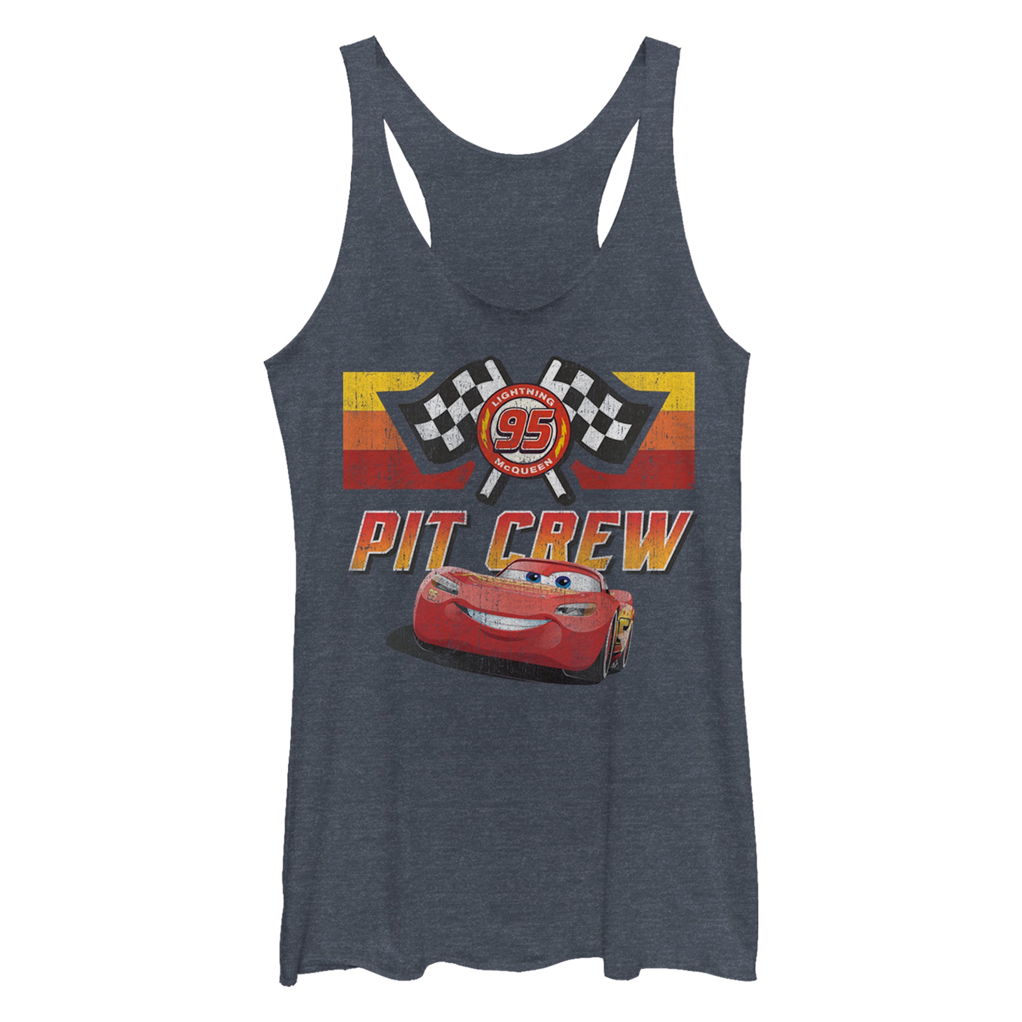 T-shirt with 'Pit Crew' design featuring a red car and checkered flags on a dark background