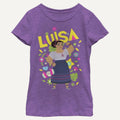 Girl's Disney Encanto Cutout Luisa T-Shirt in purple berry on a white background