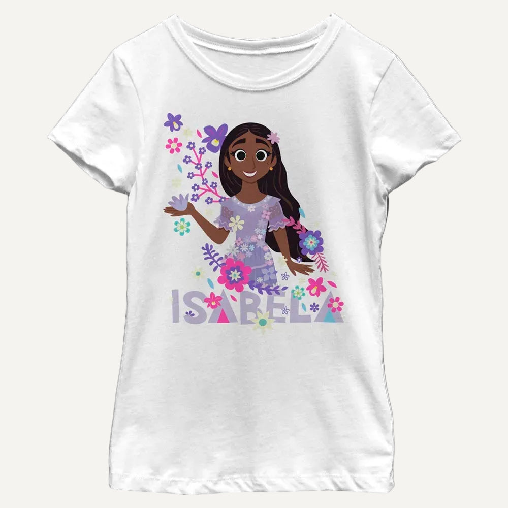 Girl's Disney Encanto Isabela T-Shirt in white on a white background