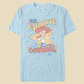 A light blue t-shirt with the phrase Your Favorite Cowgirl and an animated cowgirl toy on an off-white background