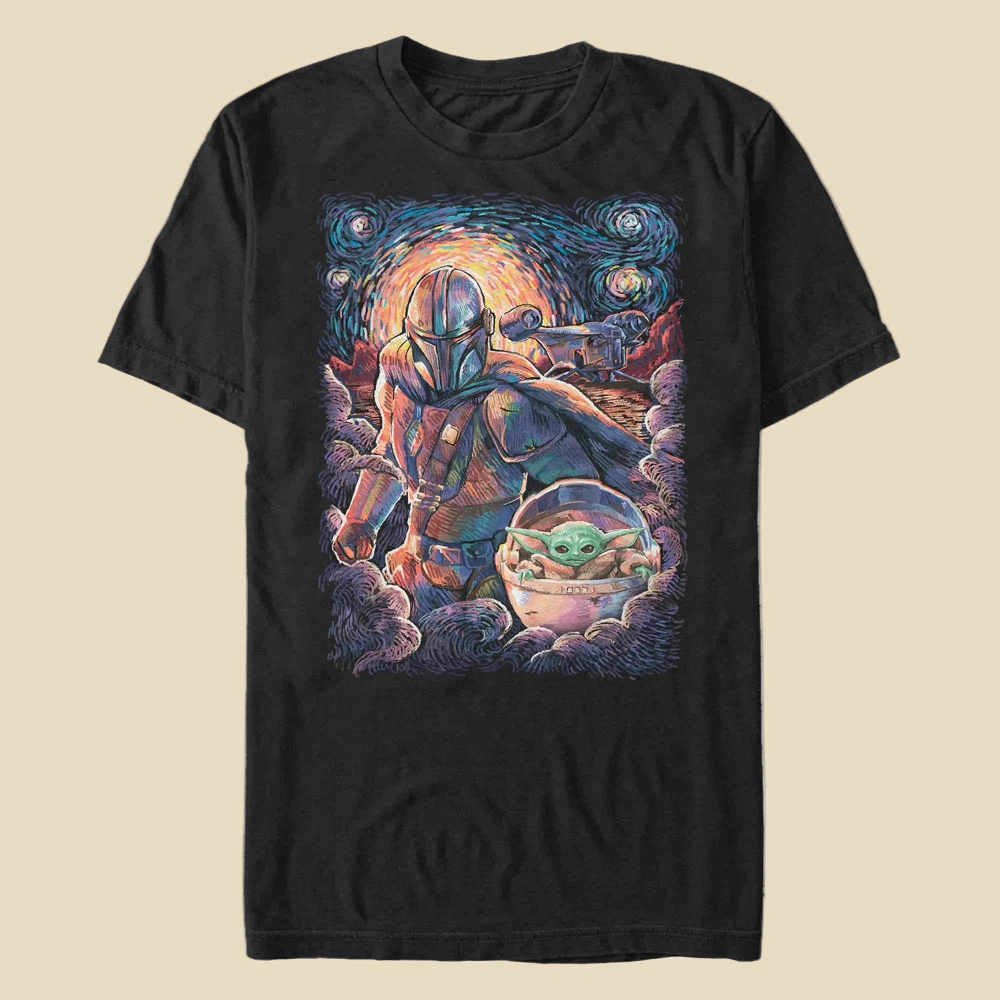 Men's Star Wars Mando Child Razor Painty Stars T-Shirt