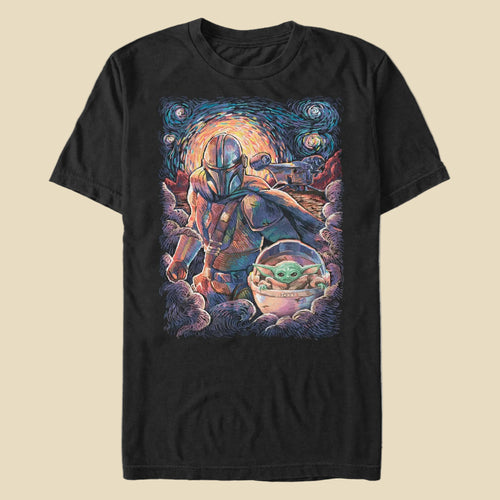 Men's Star Wars Mando Child Razor Painty Stars T-Shirt