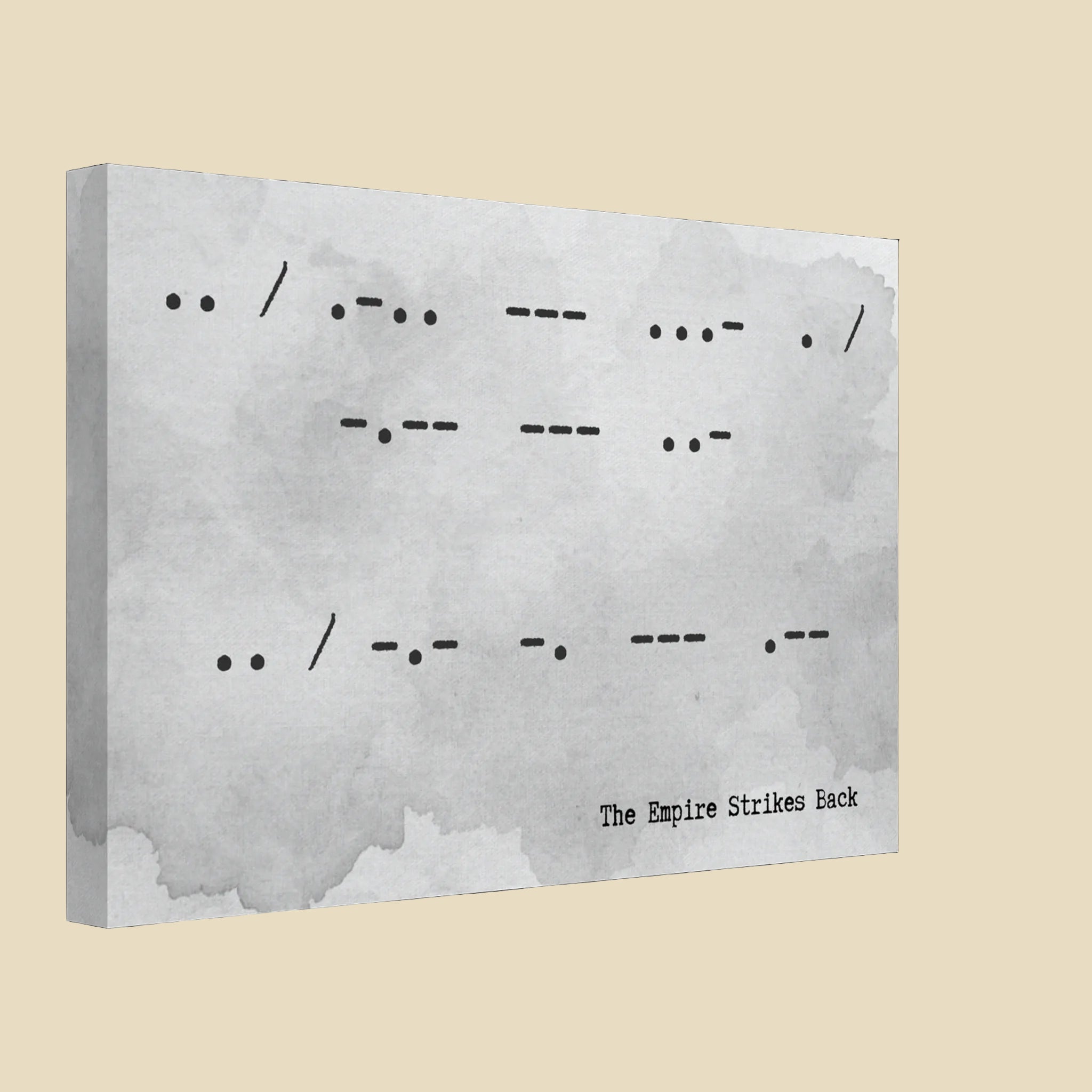 Canvas print with Morse code and 'The Empire Strikes Back' text on a textured gray background