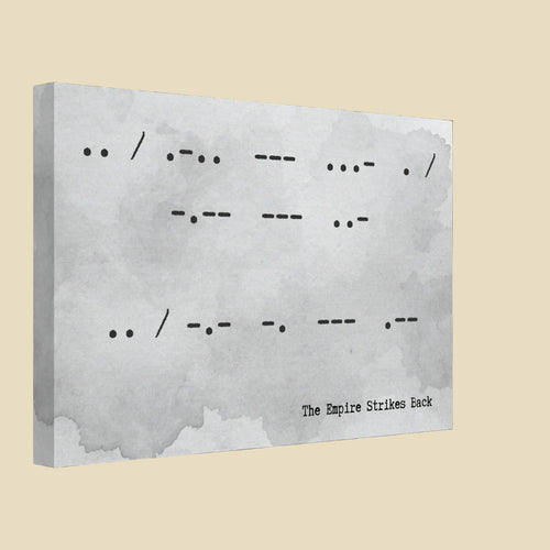 Canvas print with Morse code and 'The Empire Strikes Back' text on a textured gray background