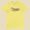 Yellow t-shirt with a graphic design on a white background