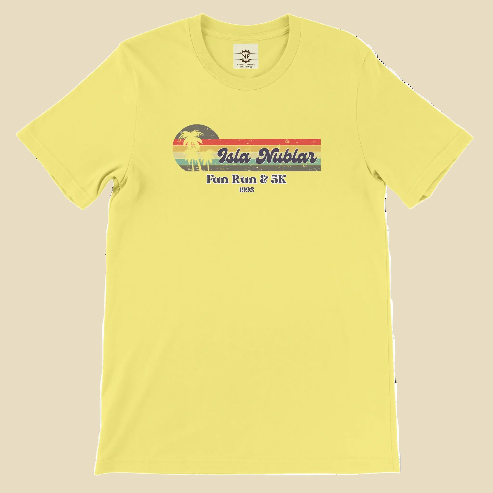 Yellow t-shirt with a graphic design on a white background